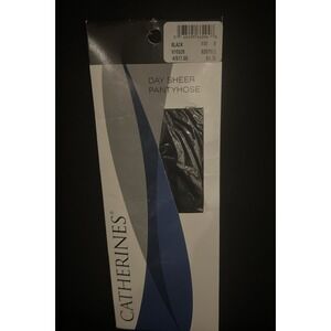 Catherines Day Sheer Ribbed Panty Pantyhose Black Size D NEW NOS